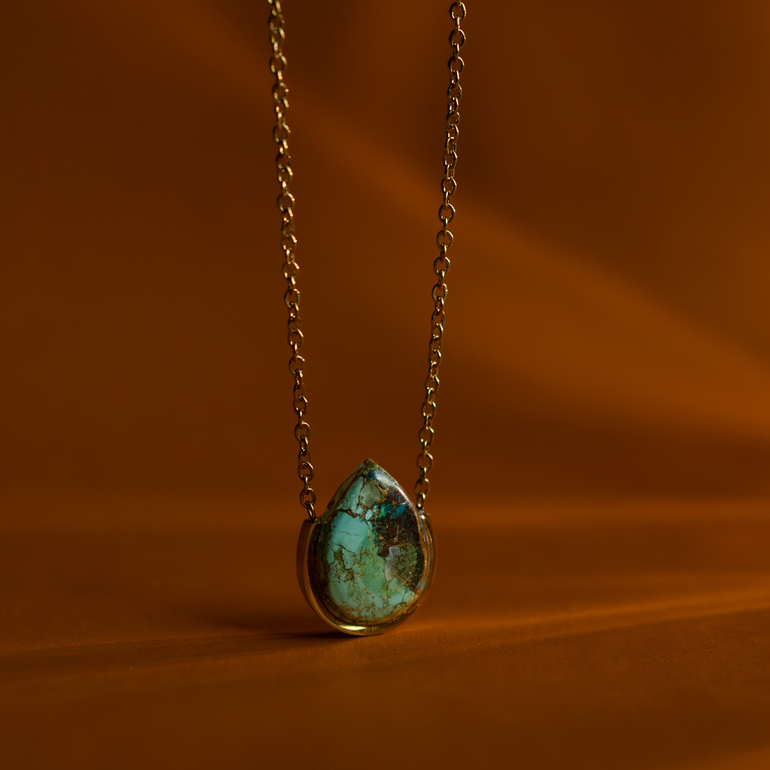 Chrysocolla Copper Stone Necklace (Teardrop)