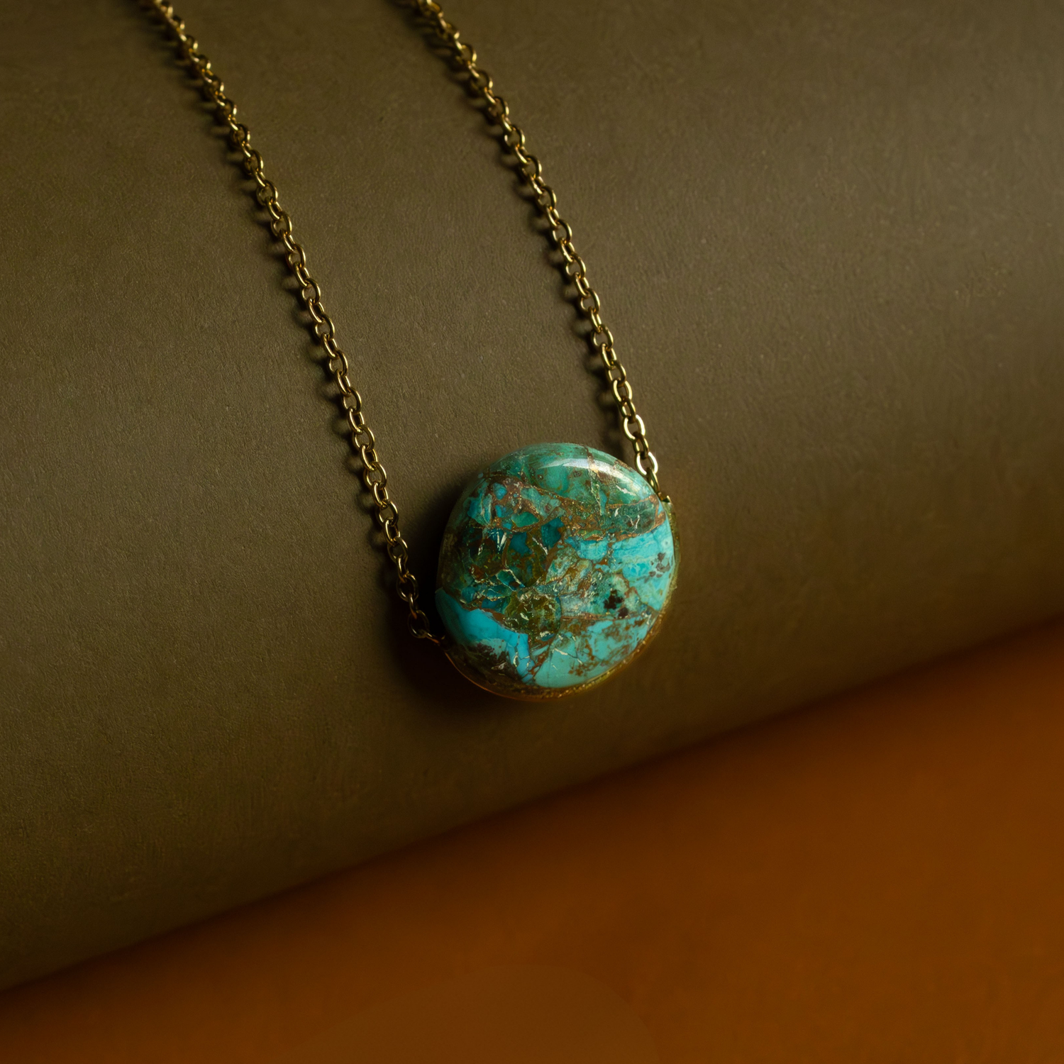Chrysocolla Copper Stone Necklace (Round)