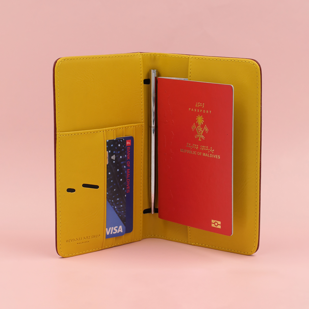 Maldives Map Travel Wallet (Crimson/Yellow)