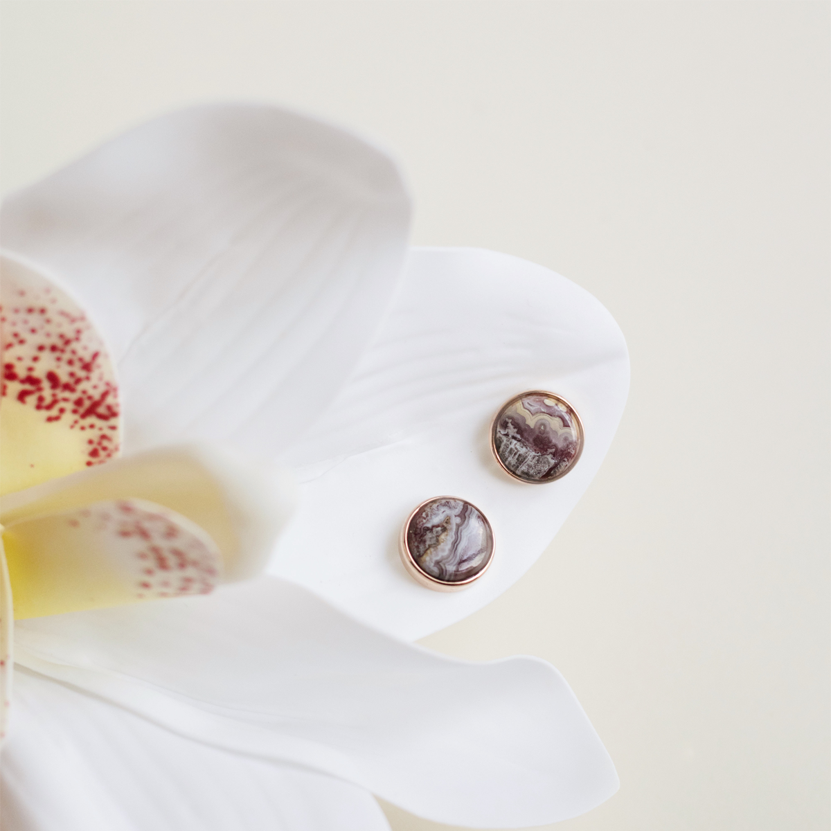 Lace Agate Stone Ear Studs (Round)