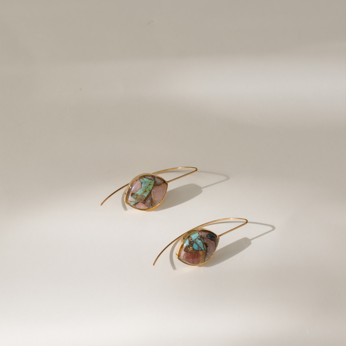 Opal Turquoise Copper Stone Earrings (Curved)