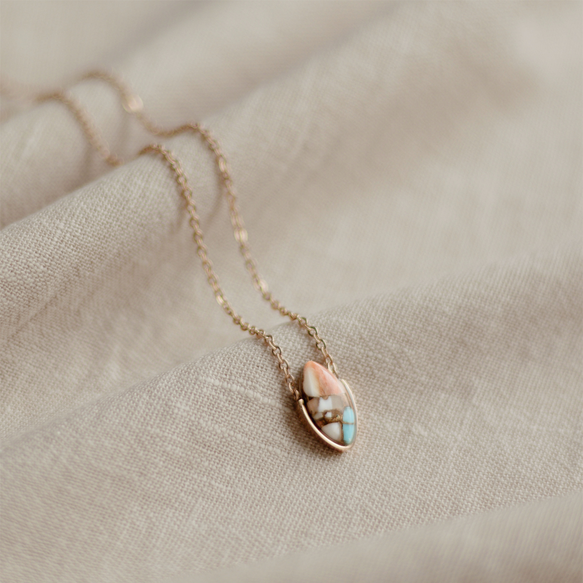 Turquoise Oyster Copper Stone Necklace (Marquis)